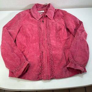 Vtg Coldwater Creek Cranberry Red Leather Suede Braided Jacket LG Whimsigoth
